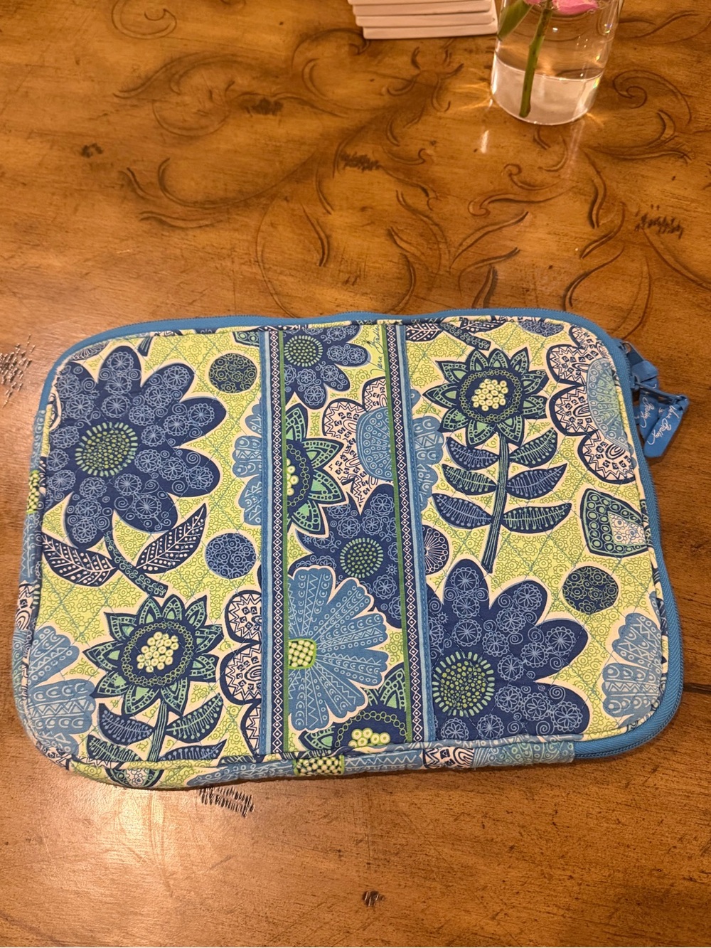 Vera Bradley Blue and Green Floral Quilted Laptop Sleeve